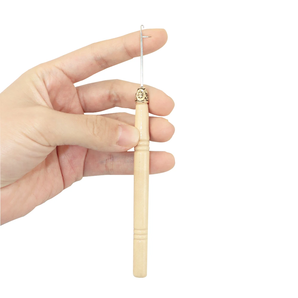 Wooden Handle Wig Ventilating Crochet Hook Set Stainless Steel Needle for Lace Wig Making Hair Ventilation DIY Hairpiece Making