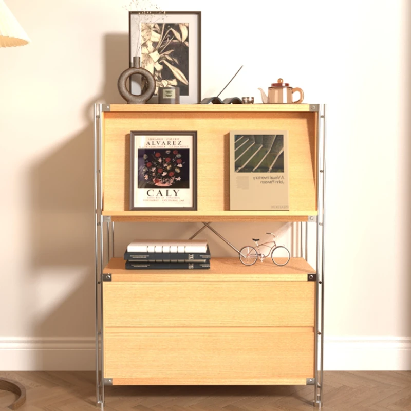 Yellow simple flip-door magazine cabinet, bedside table, Bauhaus living room storage, Japanese-style shelves, storage cabinets