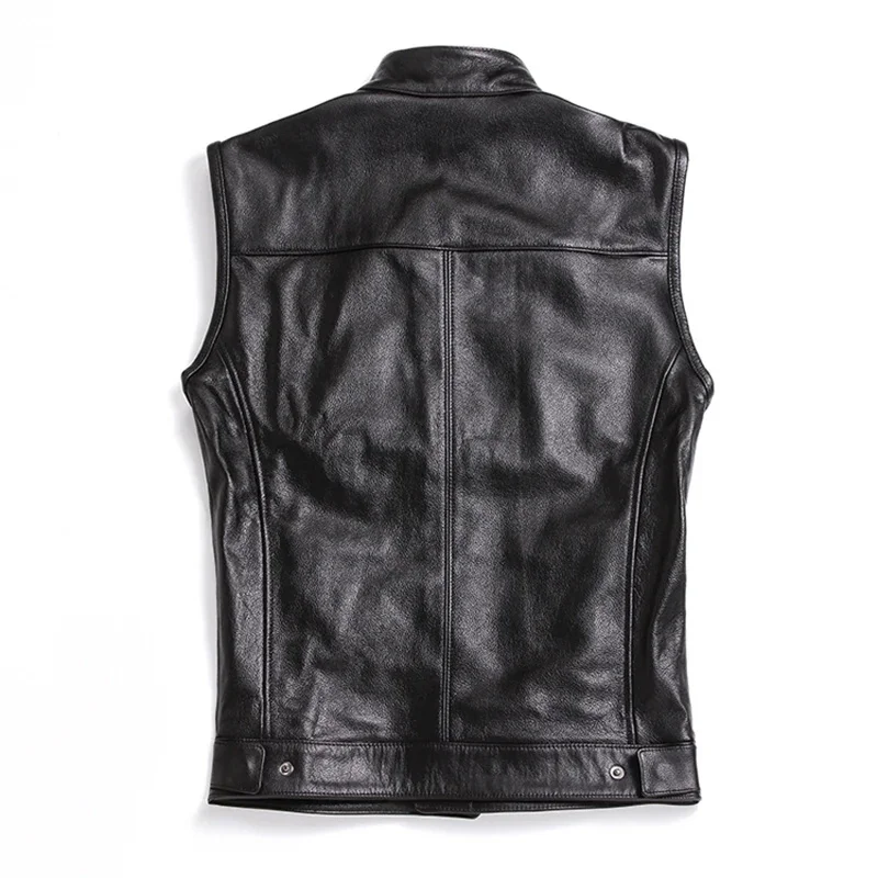 Shop Top,Brand new style cowhide vest.100% black Genuine leather men slim vest.motorbiker mens vests,quality sales,