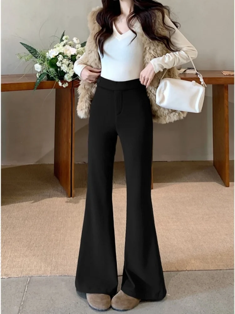 Korean Sle High Waist Fce Lined Casual Pants Women's Loose Fit Slimming Long Trousers Micro Flared Comfortable Casual Pants