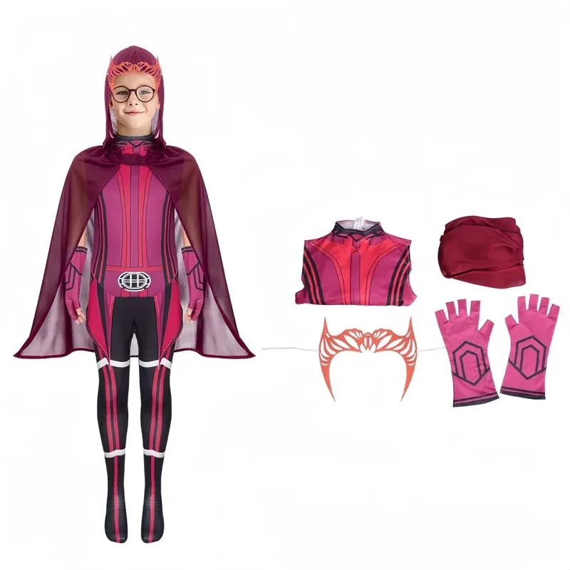 

Wanda Vision Scarlet Witch Cosplay Costume Women Kids Adult Cloak Jumpsuit Outfit Resin Mask Lady Carnival Halloween Costume