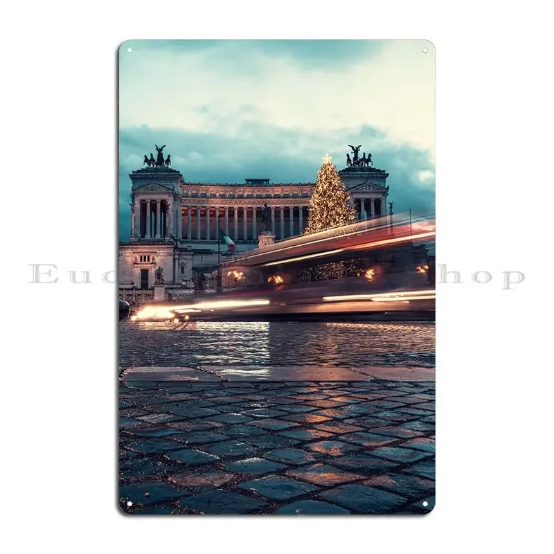 Winter Piazza Venezia Rome Metal Plaque Poster Living Room Cinema Designing Personalized Mural Tin Sign Poster