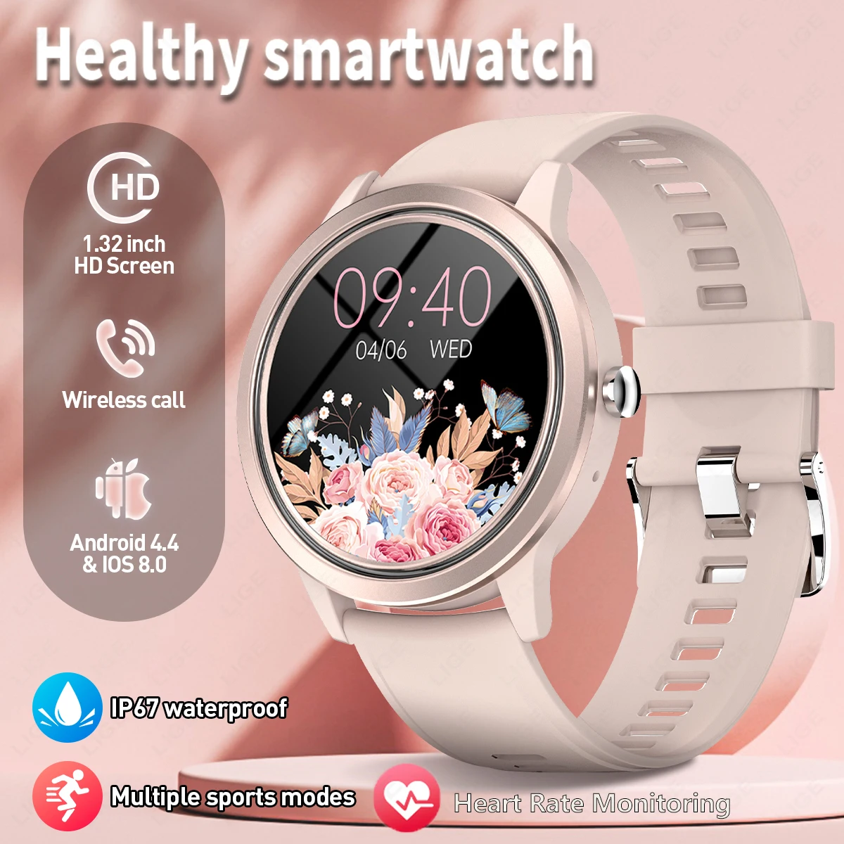 

LIGE Bluetooth Мужские и женские умные часы Отслеживание упражнений водонепроницаемые часы Фитнес сердечный ритм Здоровье Умные часы Xiaomi