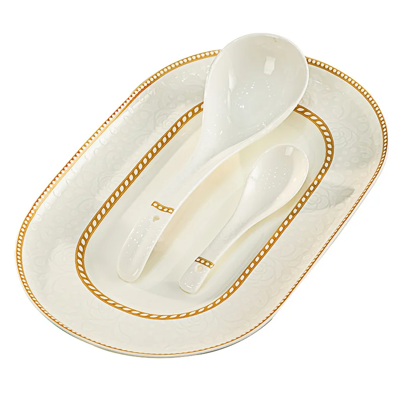 

Высококачественный набор посуды из костяного фарфора, бытовая керамическая посуда Цзиндэчжэнь, оптовая продажа, комбинация китайской посуды и посуды, полный набор