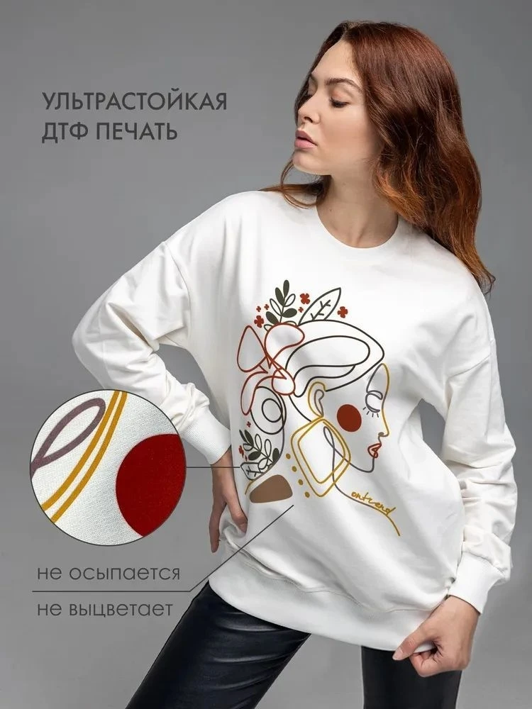 

Модный повседневный свободный свитшот с принтом, круглым вырезом и длинными рукавами, женский, удобный, дышащий, в уличном стиле