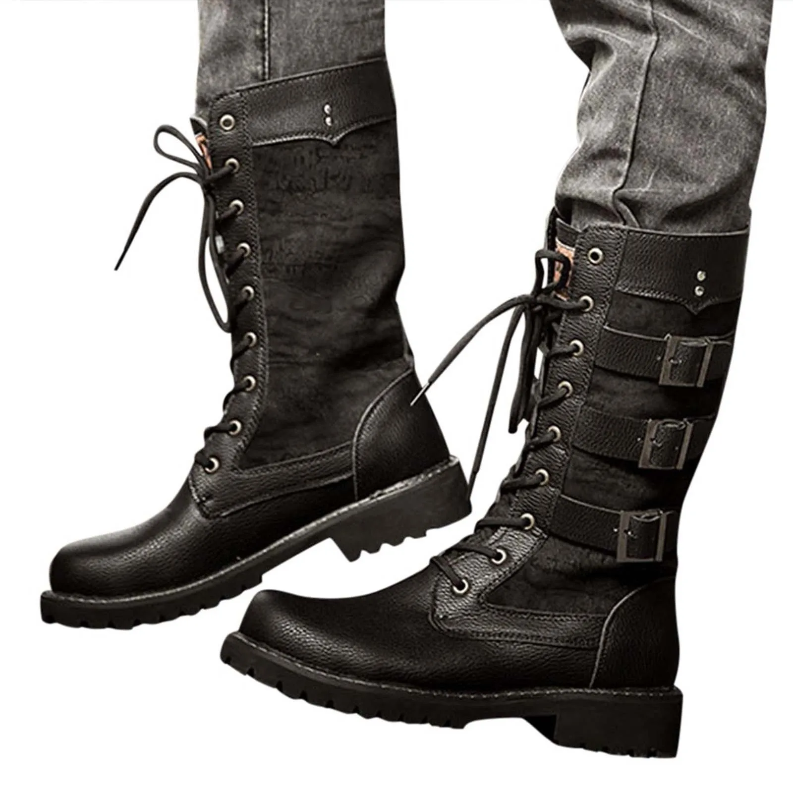 Trend Men Boots Black Sneakers Outdoor Fashion High Top Wholesale Punk Shoes For Men Casual Leather Street Style Ankle Boots Men