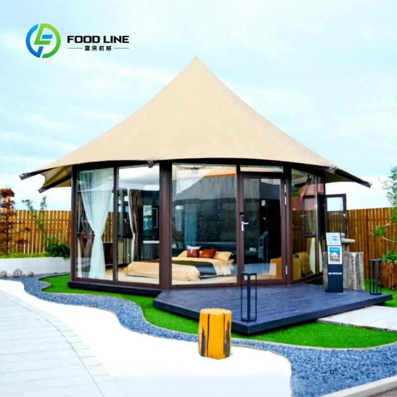 Carpa de Glamping de Lujo Impermeable Personalizada de 5x7m, Carpa de Hotel para Safari y Resort, Carpa Familiar para Acampar, Hotel de Glamping Impermeable