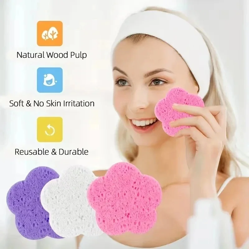 20/60PCS Face Cleansing Sponge Natural Wood Pulp Soft Foaming Exfoliating Reusable Makeup Removal Beauty Tool
