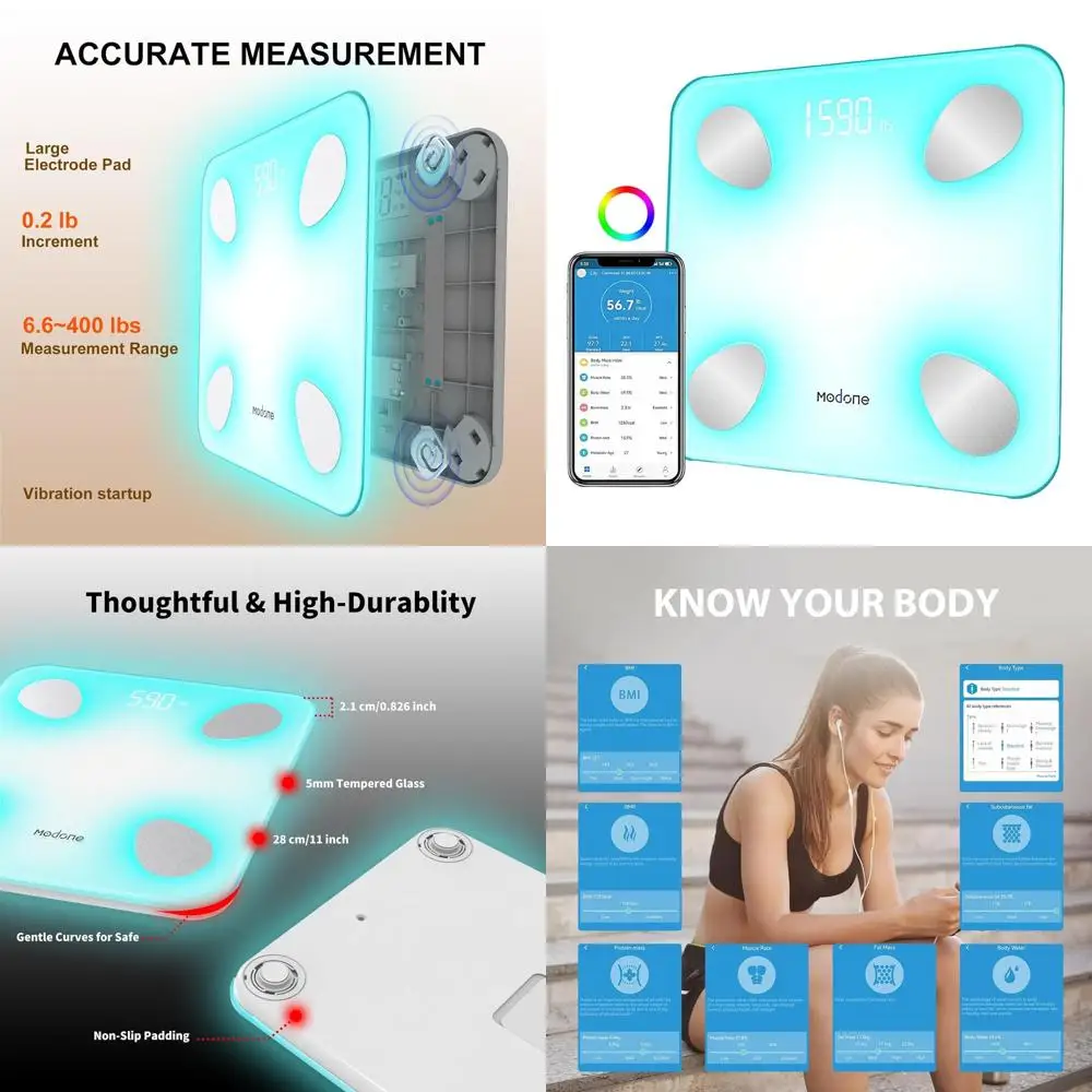 

High Precision Digital Scale with Color Display, Bluetooth Sync, BMI & Body Composition Analysis, 400 lbs Capacity, White