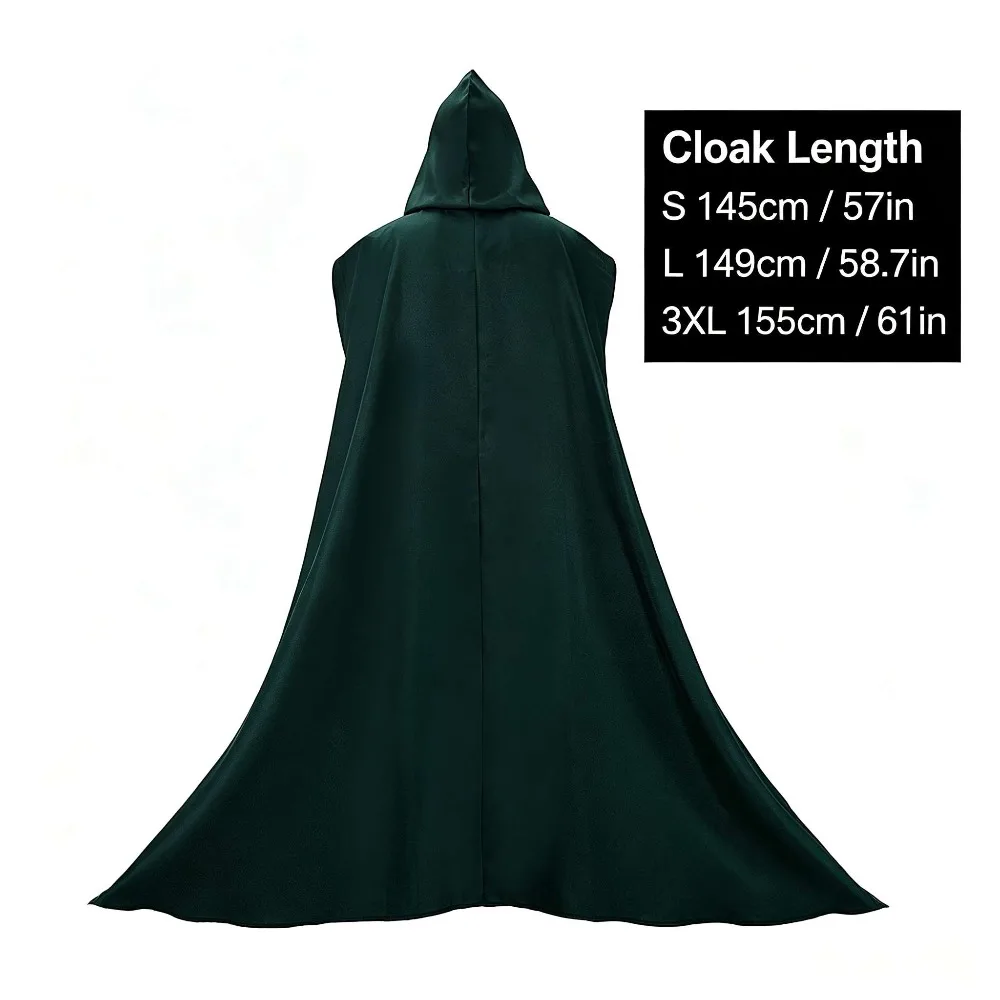 Erwachsenen-Halloween-Kostüm: Grüner Umhang mit Kapuze, Langer Mantel, Hexen-, Superhelden-, Schurken-Cosplay-Kostüm, Robe mit Kettenkragen, Unisex – Detail 5