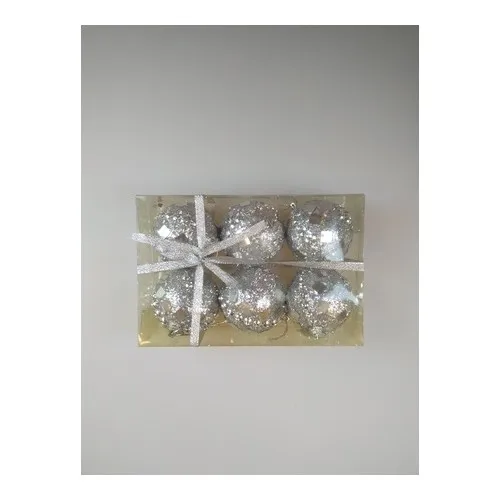 Cakes Party Christmas Patterned Cici Ball Ornaments Silver 8 cm 6 Pieces