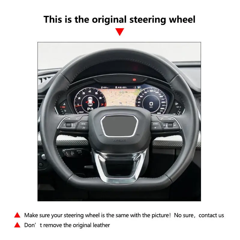 For Audi Q3 F3 Q5 FY SQ5 Q7 4M SQ7 Q8 SQ8 RS Q3 Q8 (D Shape) Hand-stitched Perforate Leather Car Inner Steering Wheel Cover Trim