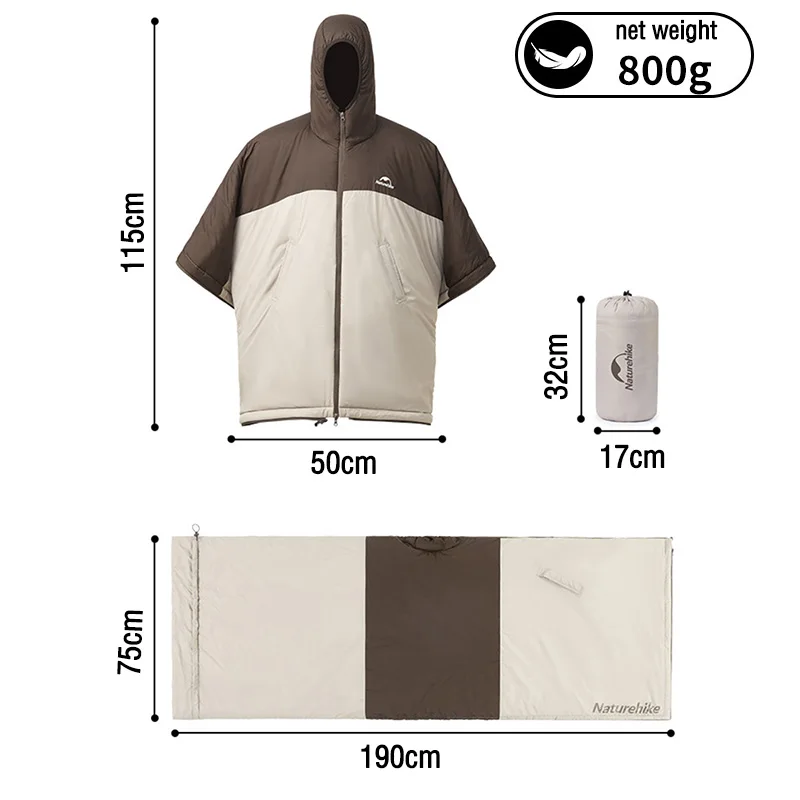 Naturehike Camping Sleeping Bag Outdoor Poncho Coat Cotton Cape Sleeping Bag Lightweight Wearable Hiking Camping Equipment