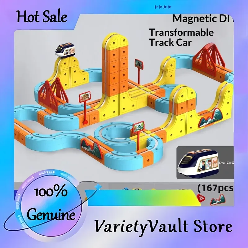 Conjunto de corrida de haste de carro magnético montessori, trem motorizado, labirinto de gravidade, brinquedo para crianças, presente de natal, modelos de veículos de jogo com trilhos