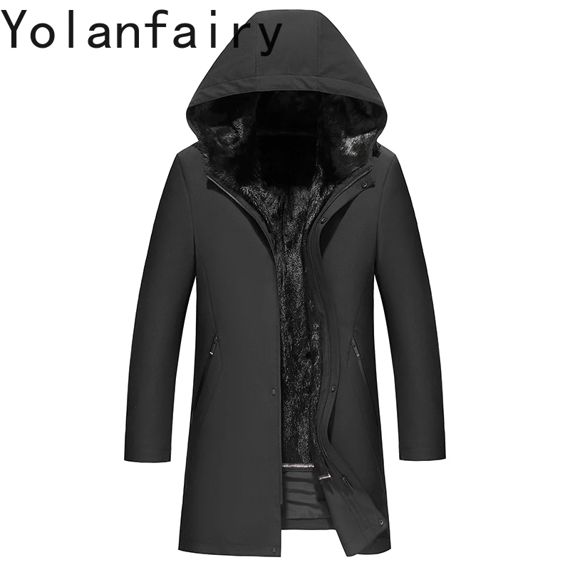 YOLANFAIRY High-end Natural Fur Coat Man Luxury 2025 Whole Mink Fur Liner Jacket Men Hooded Winter Mid-length Warm Fur Coats