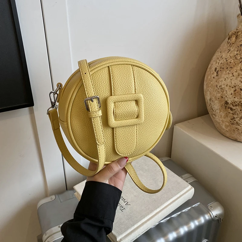 

High End Retro Pu Zipper Shoulder Bag 2025 Spring New Fashionable Hand-held Niche Small Round Bag for Women Bolso Crossbody