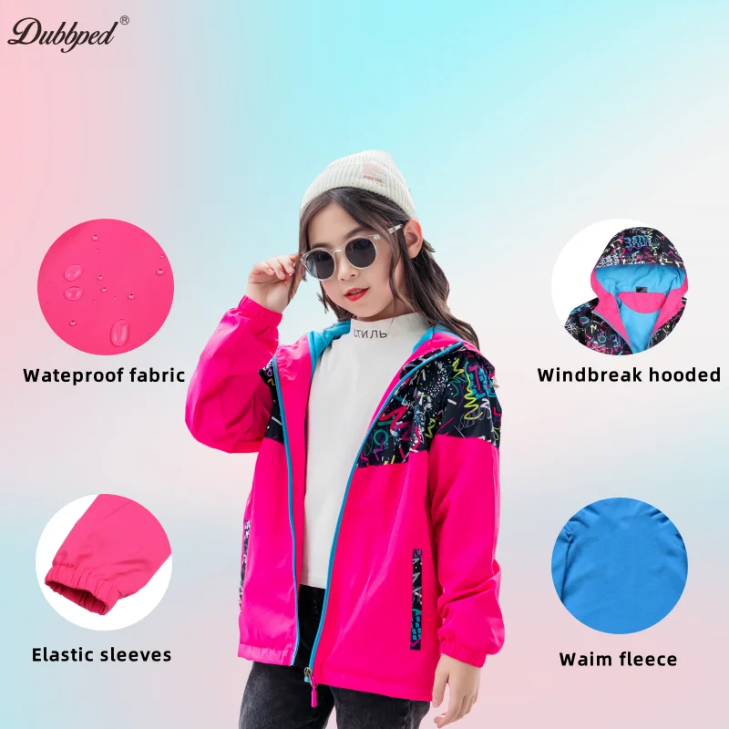 Dubbped Outerwear Boy Girls Waterproof Windproof Hoodie Autumn WinterKids Sport Jackets Rain Children Polar Fleece Warm Coats