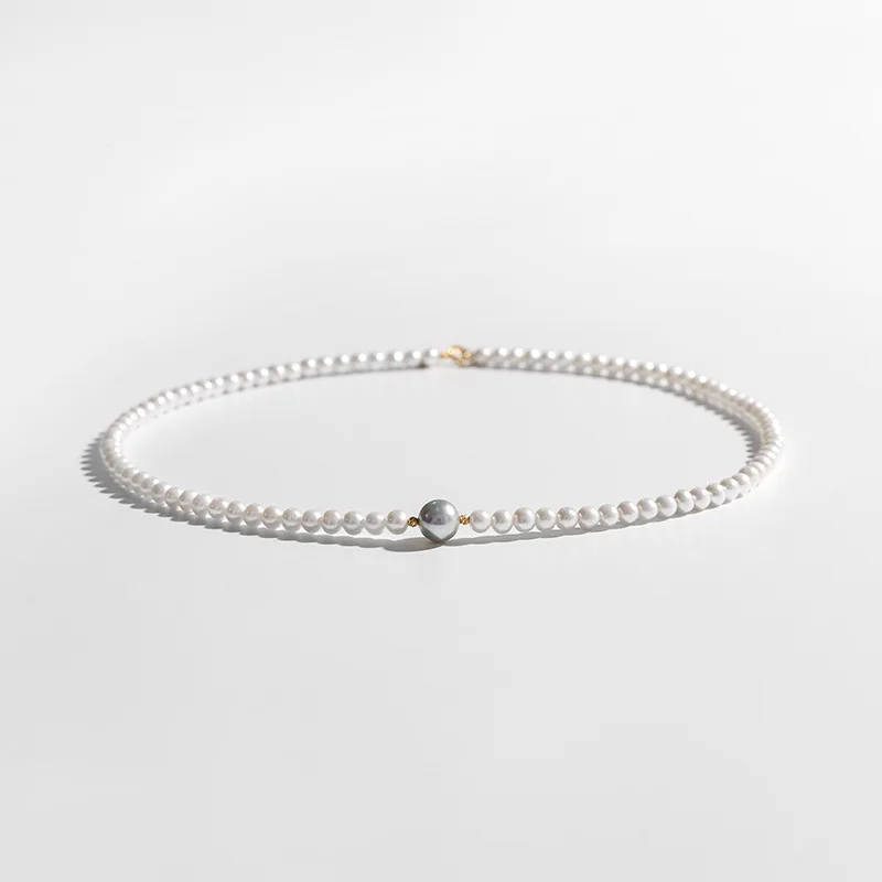 

18K Gold Necklace-8Mm Freshwater Pearl 4.5Mm Point Short Clavicle Chain