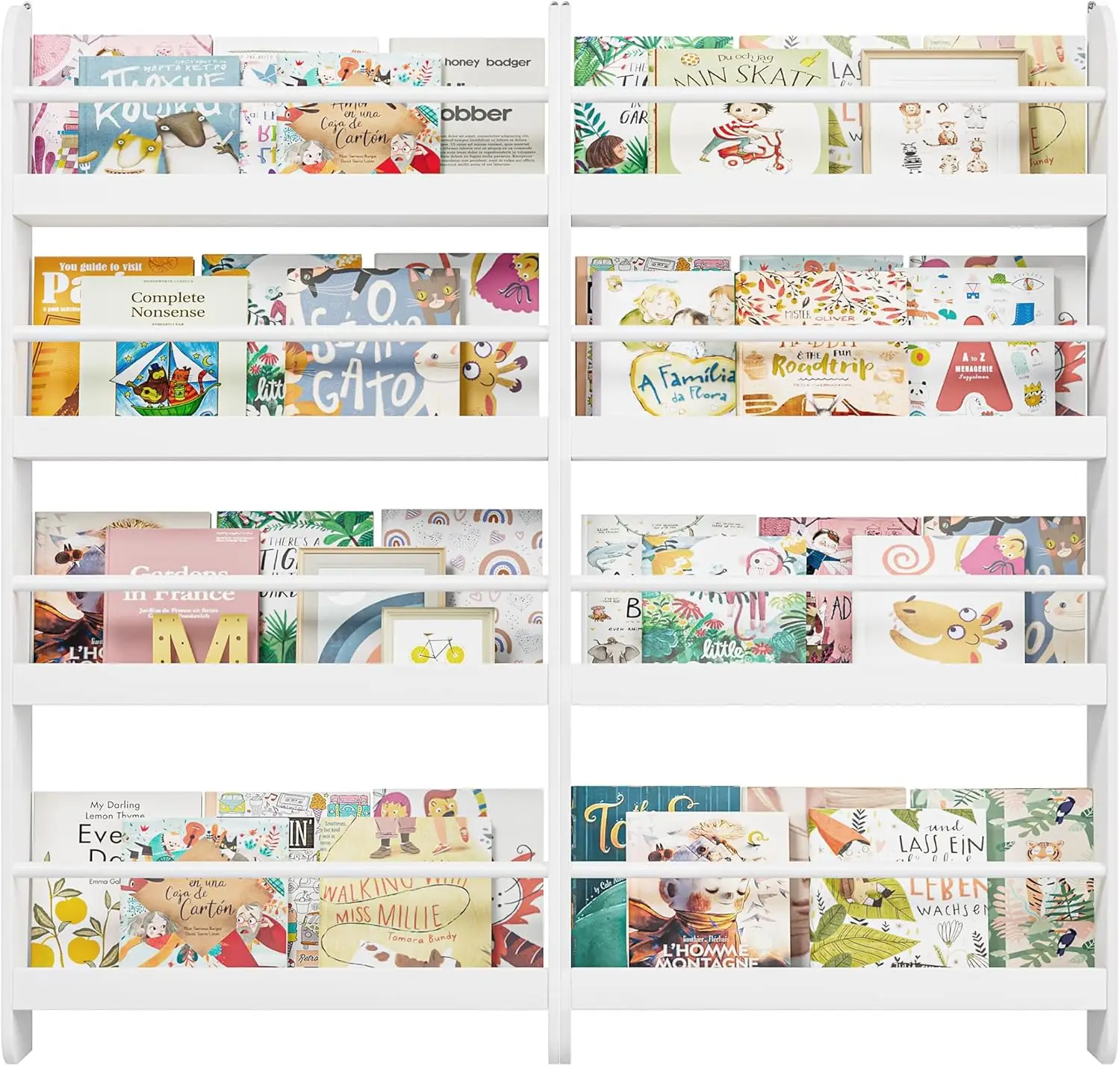 

2-Piece Wall-Mounted 4-Tier Kids Bookshelf Organizer for Toys and Books, White Space-Saving Storage