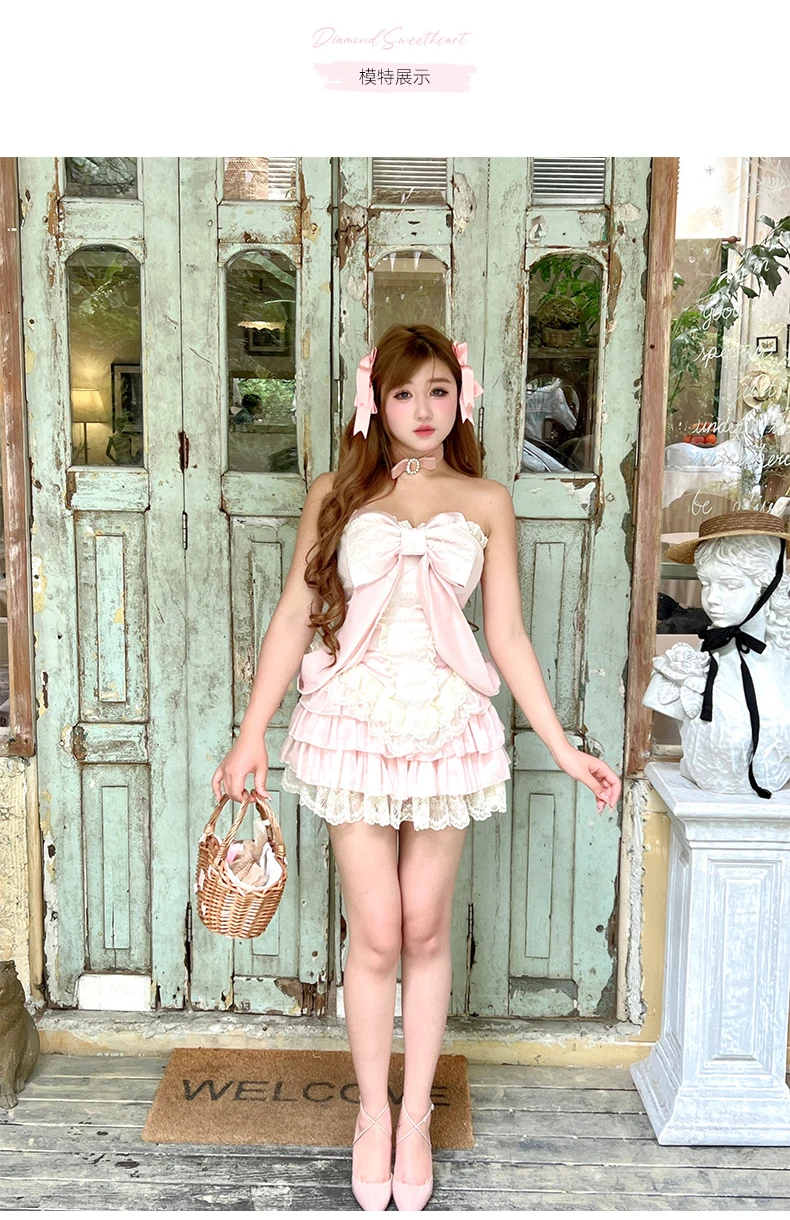 Japanese Harajuku Pink Skirts Suit for Girls, Sweet Kawaii Lace Skirts, Temperament, Sweet, New, Original, Cool Girl Fashion
