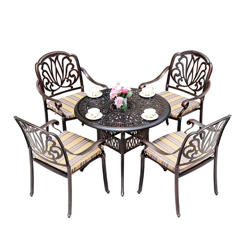 Modern Minimalism Cast Aluminum Outdoor Dining Table Chair Set Waterproof Eco-Friendly Outdoor Furniture for Garden Balcony Use