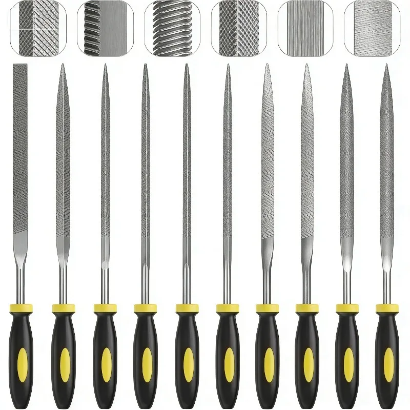 Juego de Limas de Alta Calidad, Lima de Acero con Alto Contenido de Carbono, Lima Manual Semicircular, Plana, Cuadrada, Triangular, Herramientas para Tallar Madera