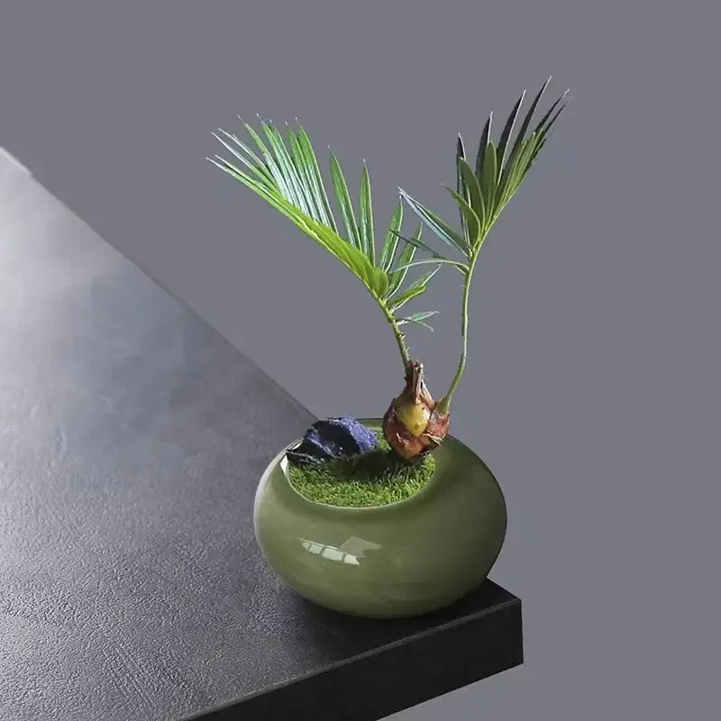 1pc Mini Crack Glaze Plant Pot Creative Succulent Bonsai Vase Small Desktop Ornament Indoor Garden Green Plant Decor Accessory