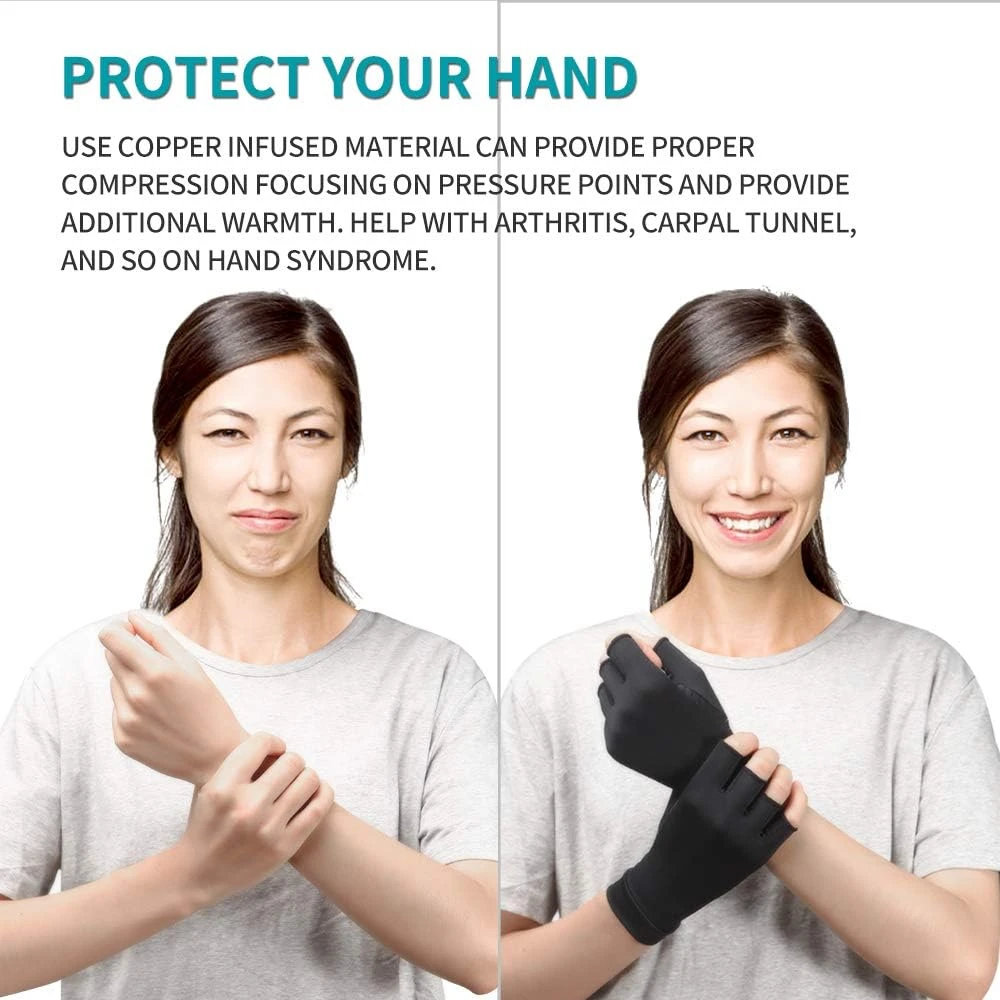 Copper Arthritis Compression Gloves Rheumatoid Arthritis Pain Relief Swelling Fingerless Glove for Computer Typing Joint Support