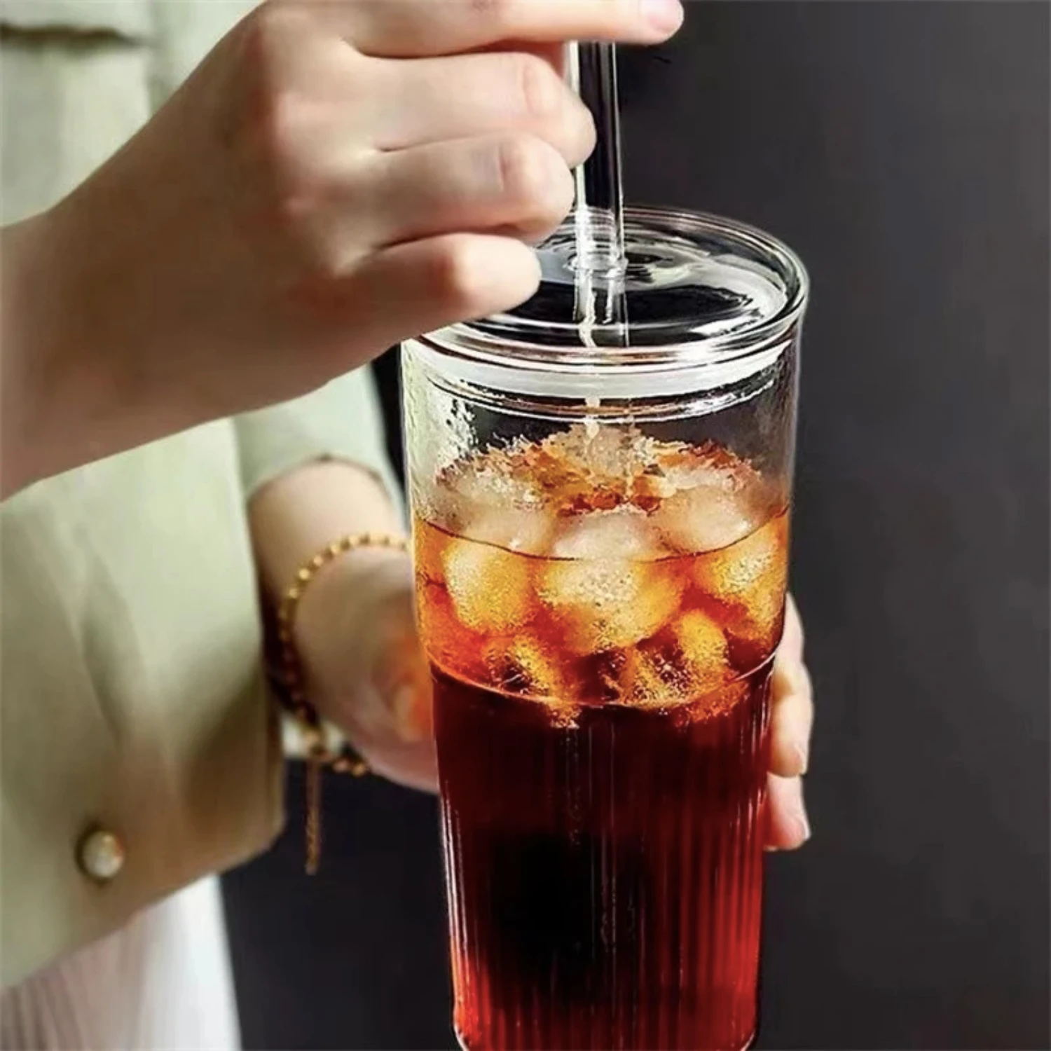 550ml color Glass Cup With Lid and Straw Transparent Bubble Tea Cup Juice Glass Beer Can Milk Mocha Cups Breakfast Mug Drinkware