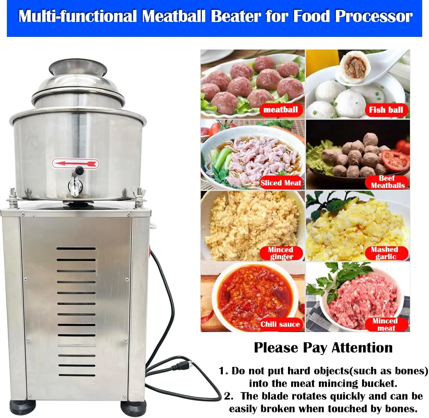 ماكينة صنع هريس اللحوم الكهربائية مضرب كرات اللحم خلاط أوتوماتيكي بالكامل من الفولاذ المقاوم للصدأ 2200 وات 2800 دورة في الدقيقة