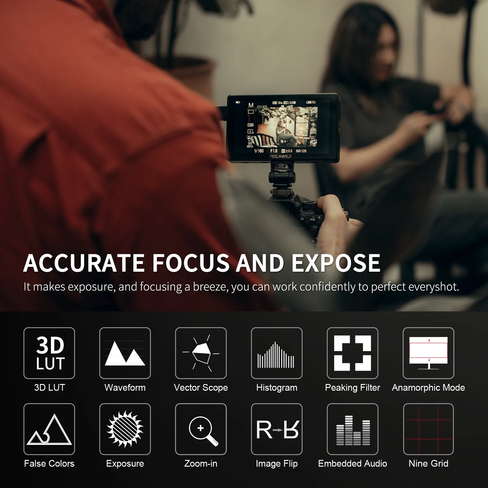FEELWORLD LUT5 5.5 Inch 3000nit Ultra Bright Touch Screen DSLR Camera Field Monitor IPS 1920X1080 4K HDMI Input Output DC OUT