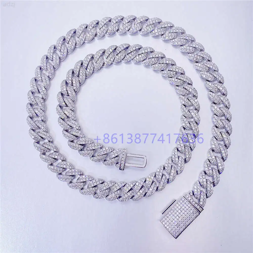 

New Design 925 Sterling Silver 2 Rows Moissanite Iced Out 12mm 24 Inches Moissanite Men Cuban Necklace Custom Cuban Link Chain