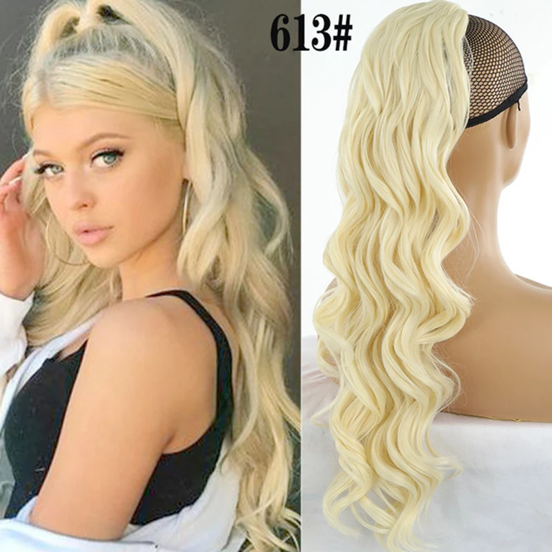 Long Body Wavy Ponytail Synthetic Drawstring Pony Tail Clip-In Hair Extensions Hairpiece For Women Heat Reistan Fake Hair