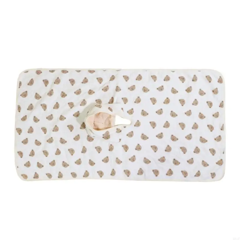 581F Child Shower Towel Gauze-Cotton Baby Bathrobe Print Hooded Blanket for Infant Newborn Bath Towel Shower Gift 24’’