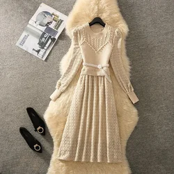 Women Long Sleeved Knitted Dress 2024 Autumn New Ladies Knitt Dresses Fashionable Stunning Young Dress Lady Vestidos