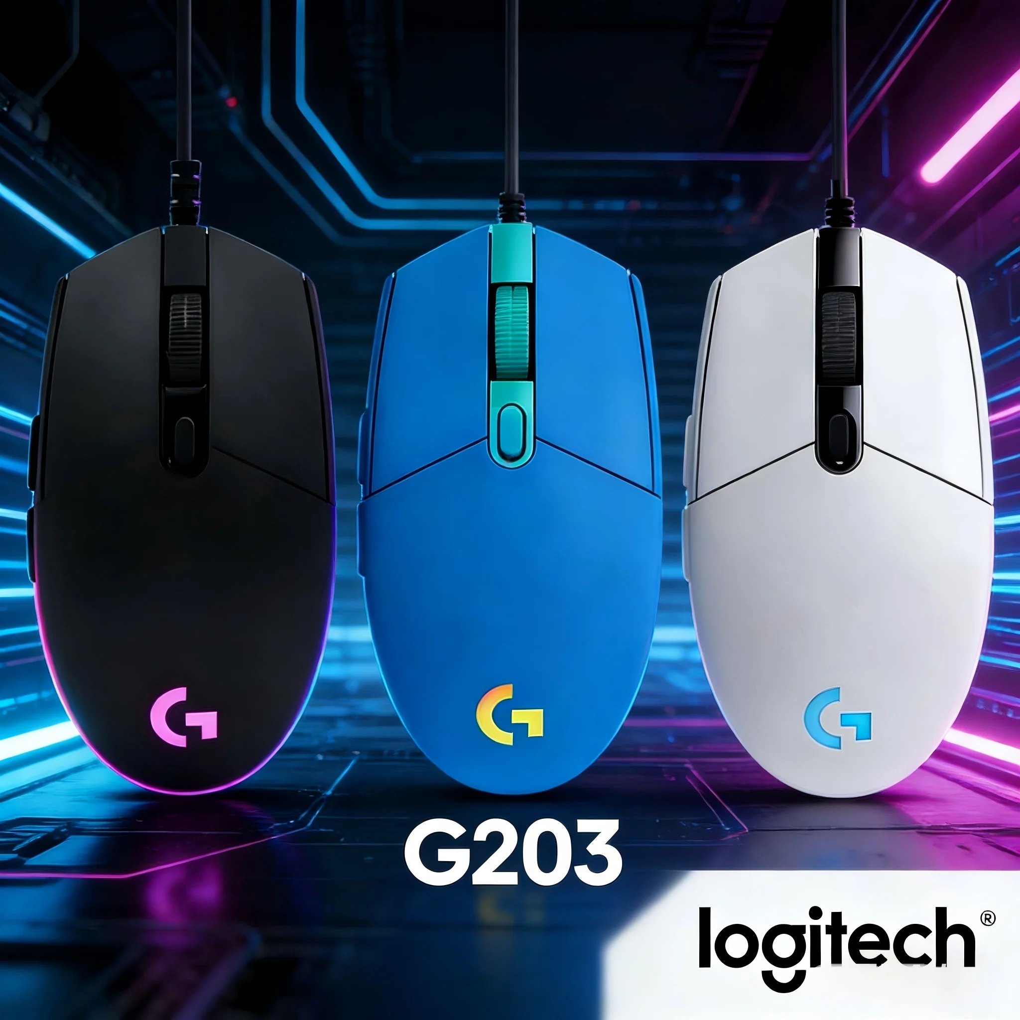 

Проводная игровая мышь G203 Logitech, 6 макрокнопок, многоцветная, легкая для профессиональных игровых опытов