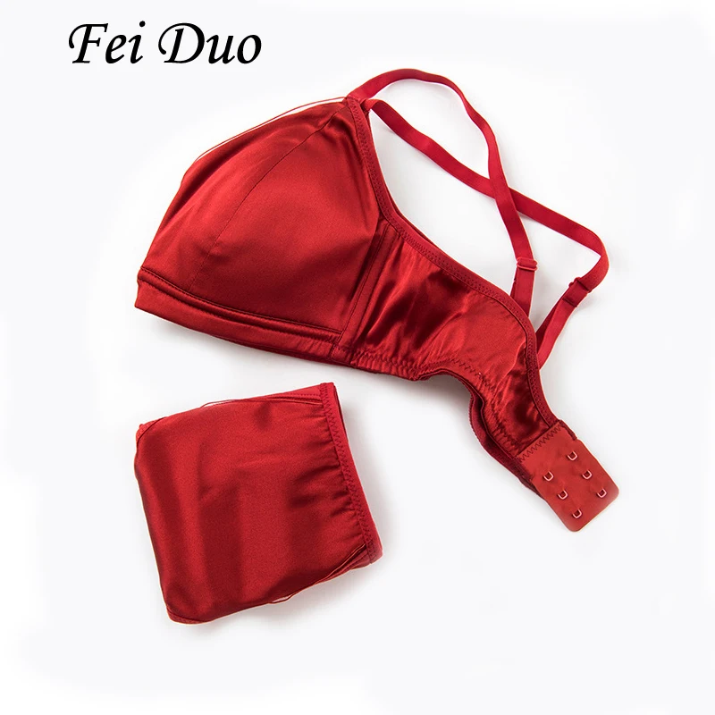 Women\'s Fashion New Big Red Silk Underwear Set Women\'s Thin Sexy Natural Silk Bra