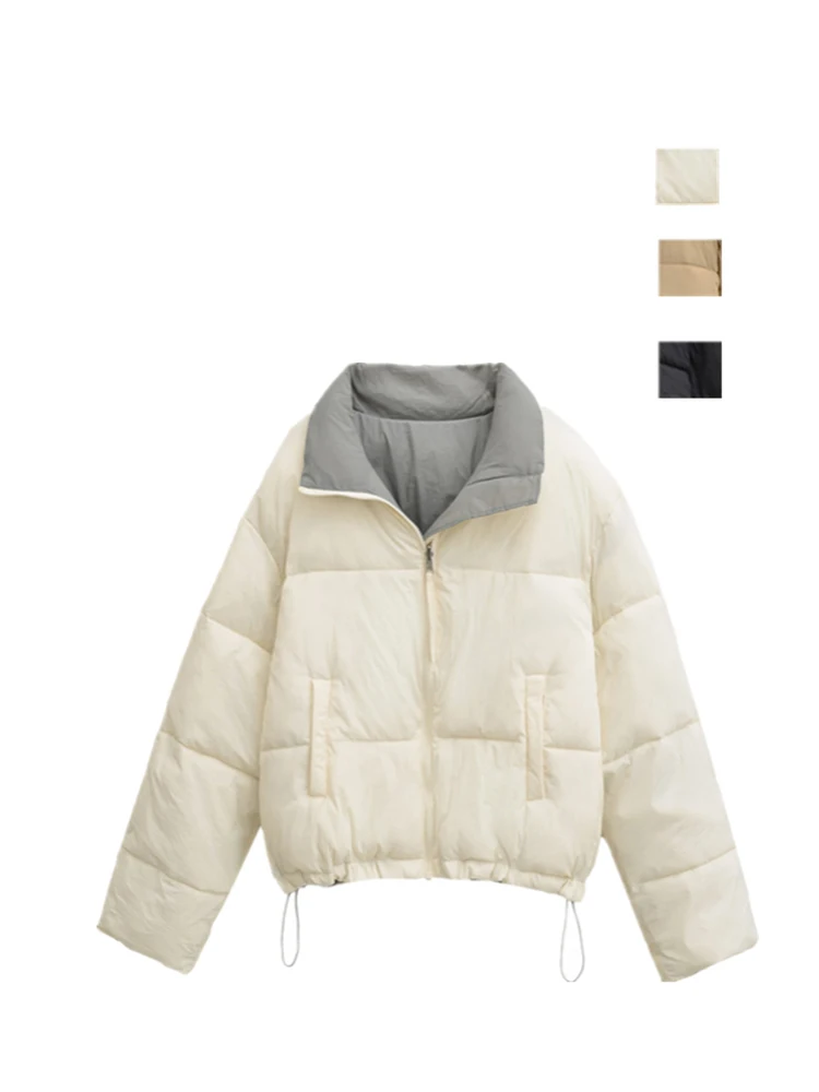 ملابس على الوجهين ort down القطن Jaet المرأة Thiened معطف الشتاء الخبز الدافئ Sle القطن معطف مبطّن سستة إغلاق