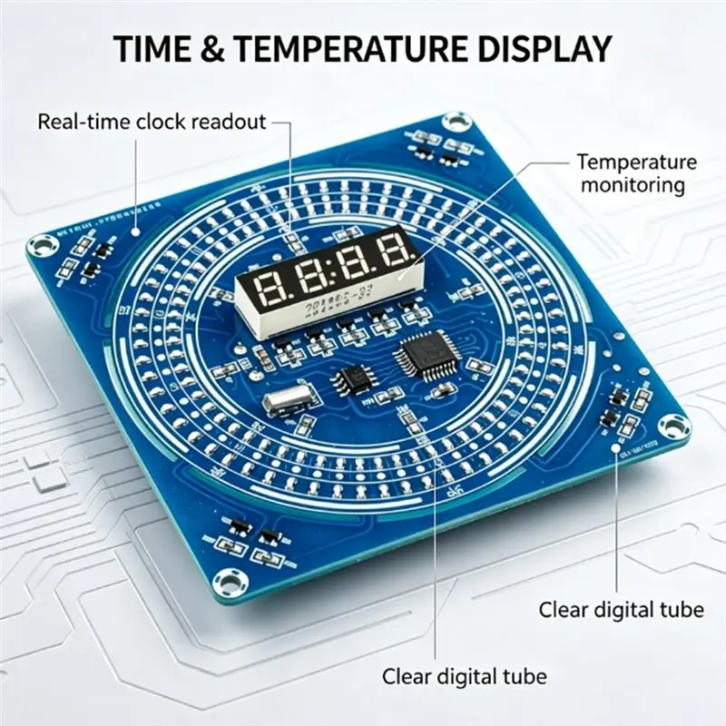 ABAE-Multifunction Digital Clock DIY Soldering Kit For Beginners, Auto-Dimming Time& Temp Display Electronic Clock