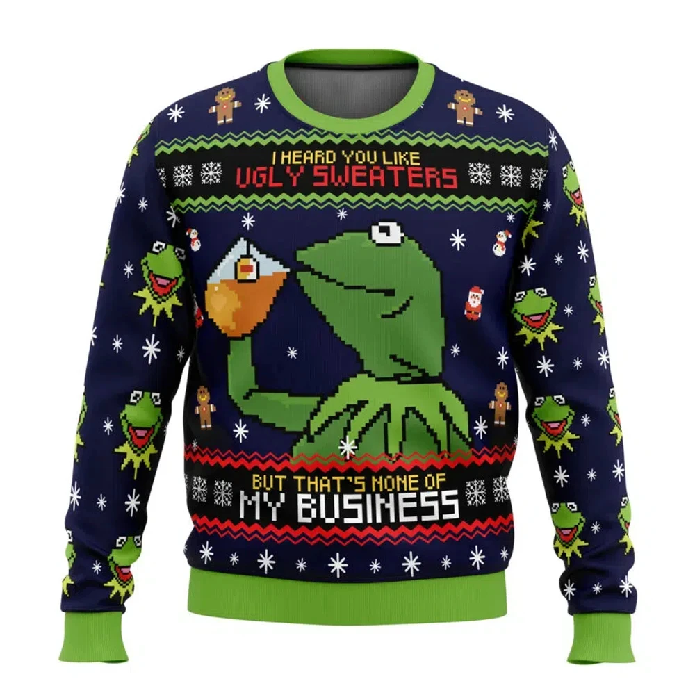 2026 جديد كيرميت الضفدع سترة عيد الميلاد القبيحة الكرتون أنيمي النساء الرجال البلوز قمة الموضة زوجين هوديي البلوز #4