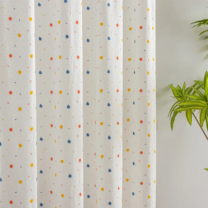 American Style Colored Small Dot Cotton Curtain Fabric Modern Minimalist Semi Shading Curtains for Living Dining Room Bedroom