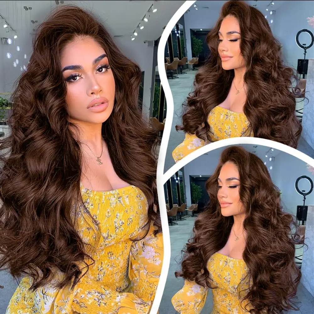 Chocolate Brown Lace Front Wigs Human Hair Pre Plucked 13x4 Body Wave  180% Density Colored #4 Brown Lace Frontal Wigs for Women