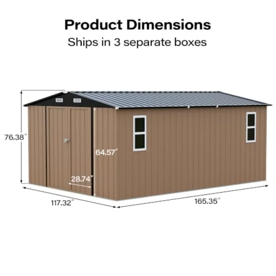 Feet Outdoor Storage with Windows, Heavy Duty Galvanized Steel Storage Building with Double Lockable Doors, Gable Roof and Air