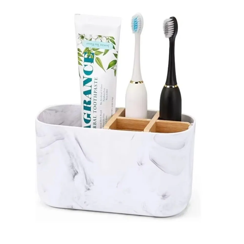 Multi-Slot Toothbrush Holder Toothpaste Storage Cosmetic Storage Bathroom Counter Organizer Plastic Desktop Storage Box Home