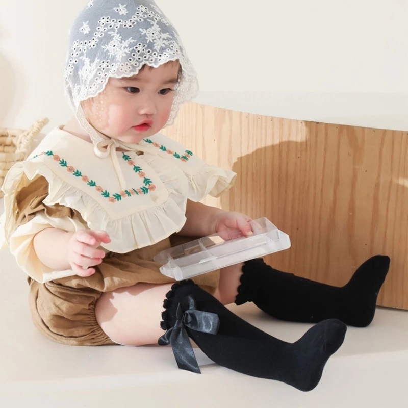 

6 пар носков для девочек от 0 до 6 лет, длинные носки с бантом, дышащие модные свободные гетры, 15UB