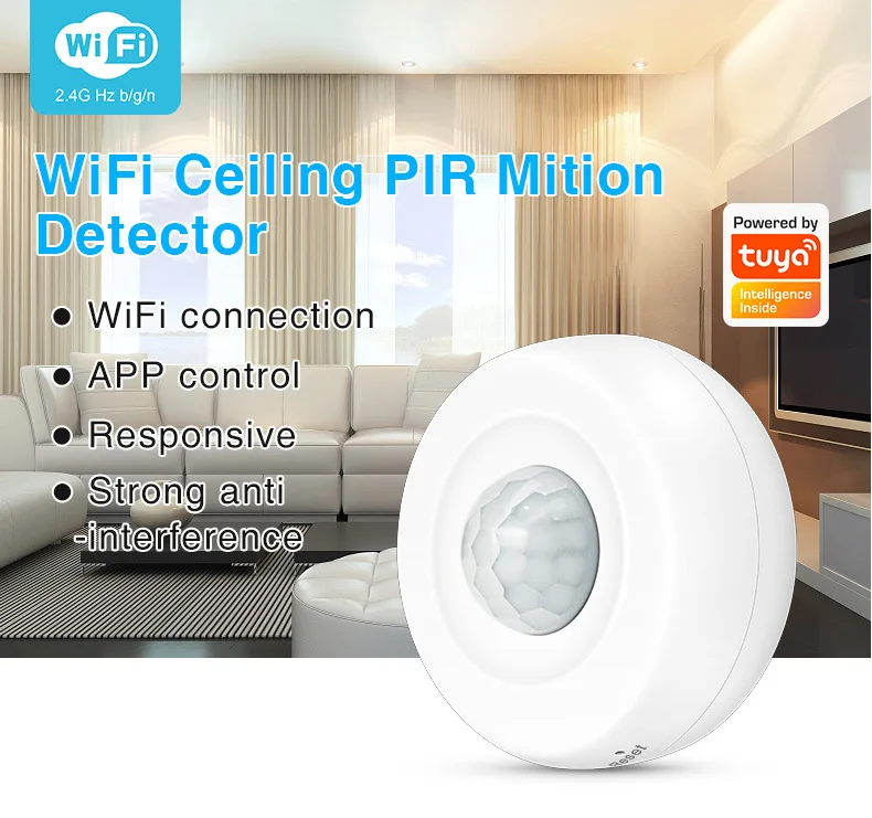 WiFi PIR Smart Motion Sensor Infrared Movement Detector Security Burglar Alarm Sensor Voice Control Work With Alexa Google