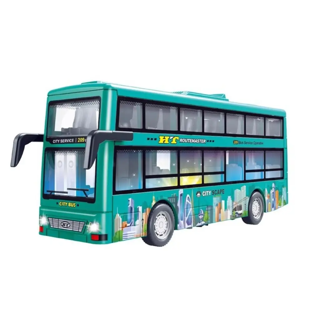 Light Music Double Decker Bus Model Open the Door Friction Powered Pull Back Vehicles Toy Inertial Die Cast