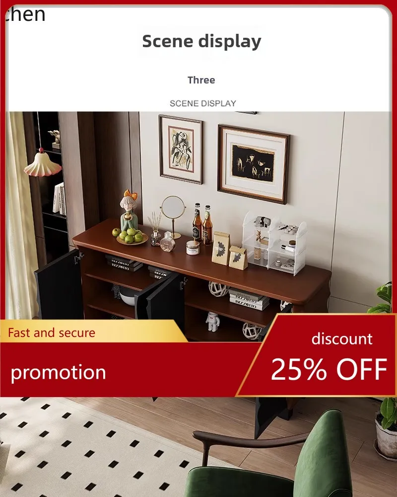 

CZ Retro Home Solid Wood Sideboard Cabinet Hallway Chest of Drawers Wave Pattern Entryway Bedroom Storage Cabinet