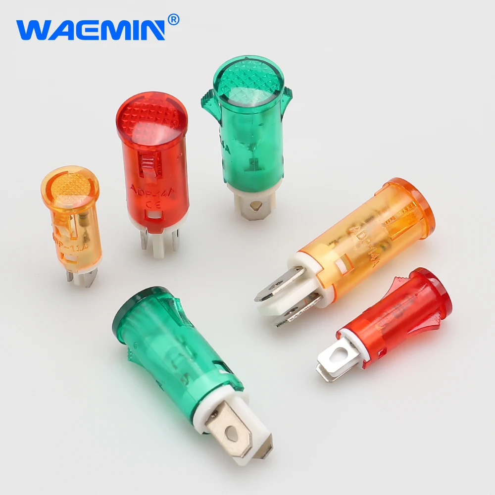 Waemin Geleiding Signaal Lamppaneel Montage Neon Indicator Rood Groen Geel Lampjes 220V 110V 12V/24vdc ADP-11A 10Mm Adp-14a 12Mm