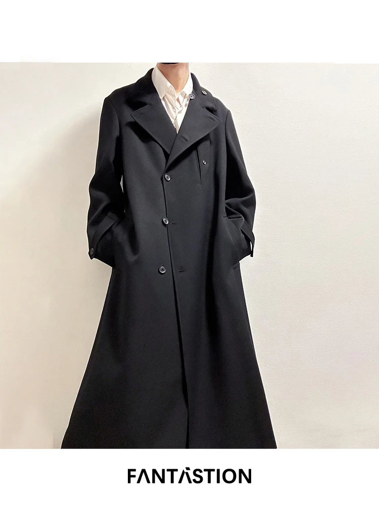 

FANTASTION Original design wool blends High-necked coat unisex long woolen coat Woolen Thickened warm Overcoat Jackets black top